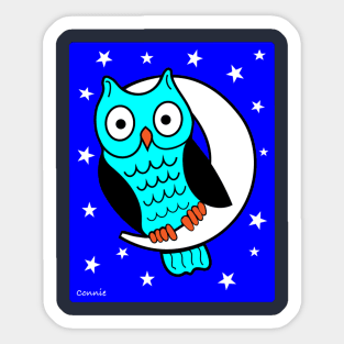 Cute Owl with Moon and Stars Kids Sticker